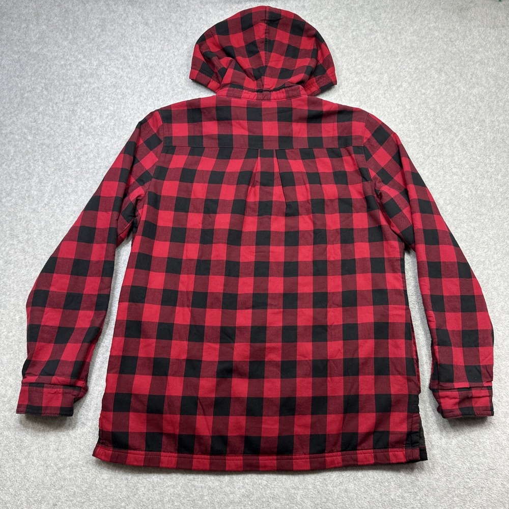 LL Bean Fleece Lined Flannel Hoodie Women Small Red Buffalo Plaid Cozy Shacket - Picture 12 of 13